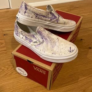 Custom dipped slip-on Vans white and purple size 4 kids